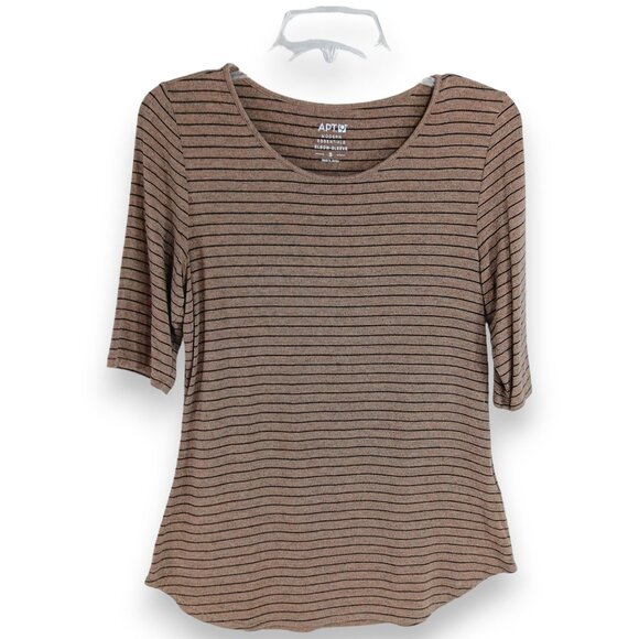 Apt. 9 Tops - APT 9 Top- Women's- SMALL-Light Brown with Black Stripes-3/4 Sleeve-Pull over